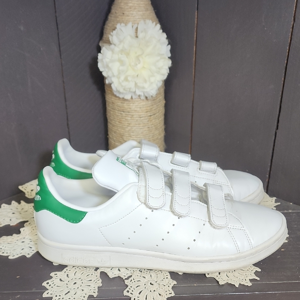 Adidas Stan Smith White and Green Velcro Sneakers Mens Size 8